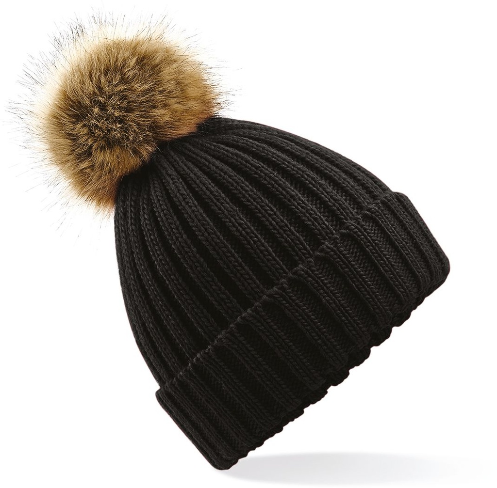 Bonnet epais avec pompon en fausse fourrure