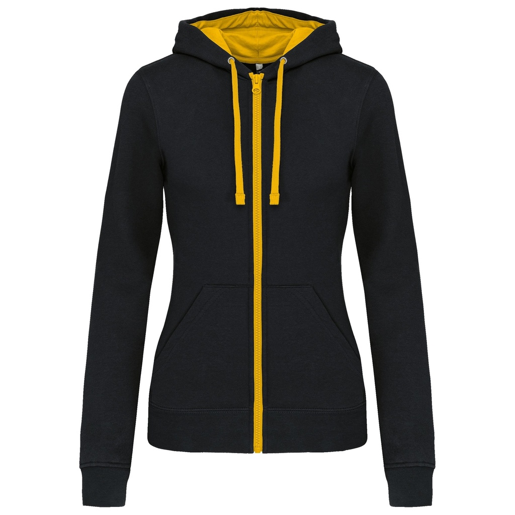 Sweat-shirt zippé capuche contrastée femme