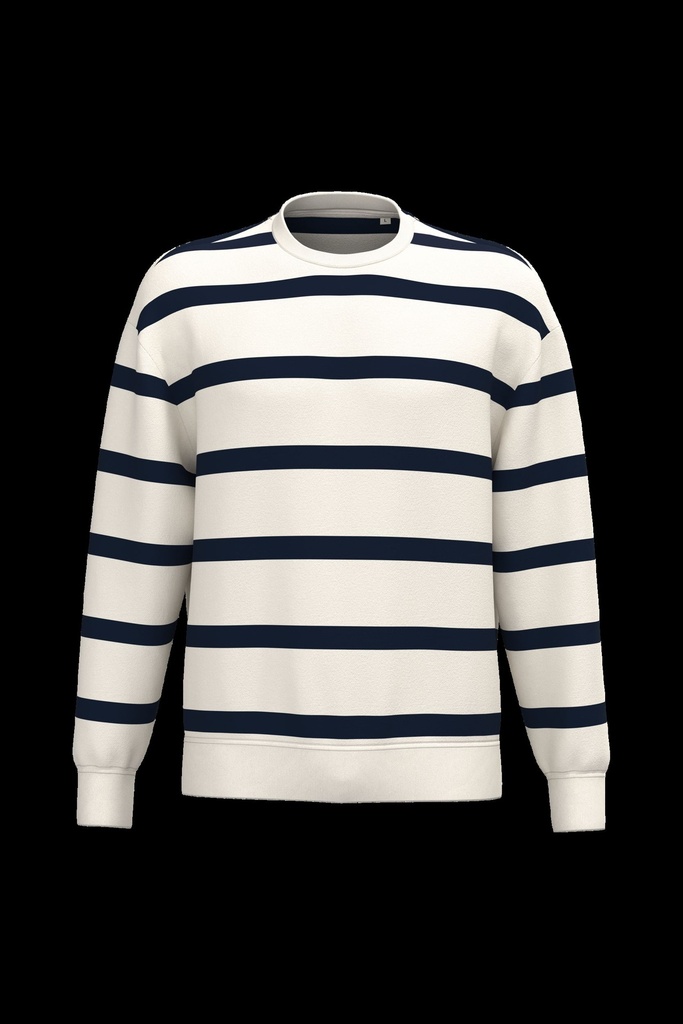 Sweat-shirt écoresponsable à col rond à rayures et épaules tombantes unisexe