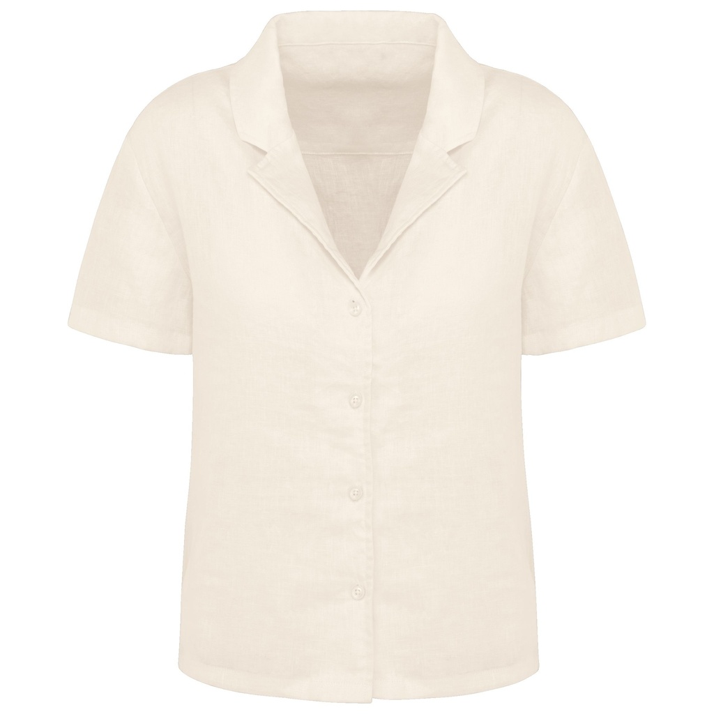 Chemise à col bowling manches courtes en lin femme