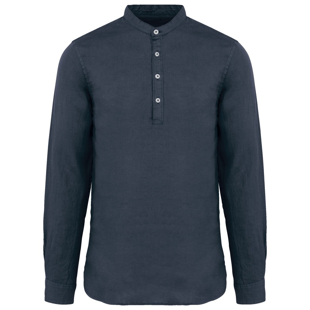 Chemise à col Mao délavée  en lin homme