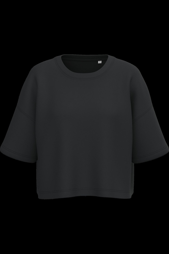 Sweat-shirt crop à manches courtes col rond femme