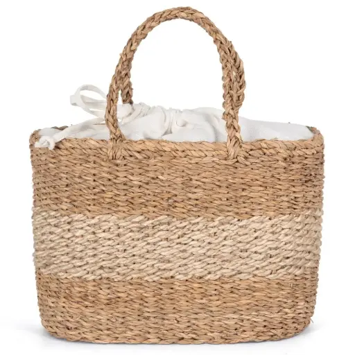 [KINS138_86831_86830] Sac panier en jute et jonc de mer