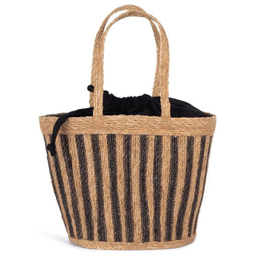 [KINS135_86825_86824] Sac panier rayé en jonc de mer