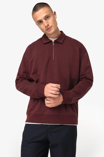 [NS432] Sweat-shirt écoresponsable quart zip col polo à épaules tombantes unisexe
