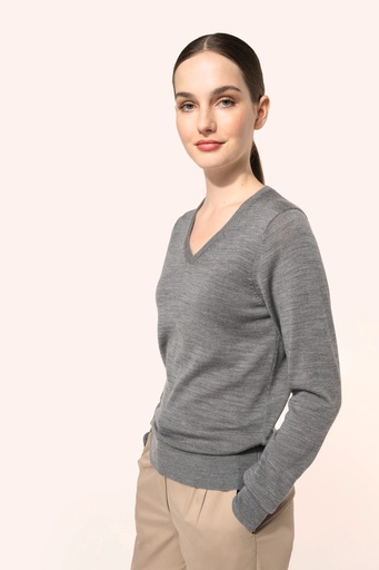[PK911] Pull Mérinos col V femme