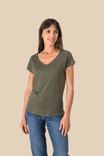 [NS321] T-shirt col V en lin femme