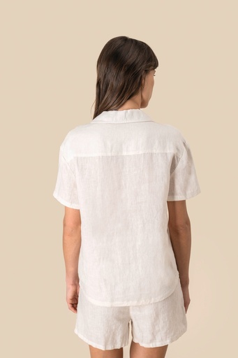 [SP523] Chemise à col bowling manches courtes en lin femme