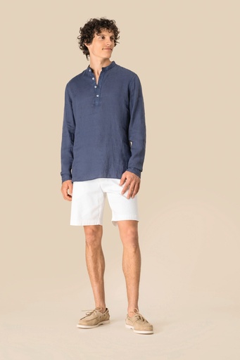[SP507] Chemise à col Mao délavée  en lin homme