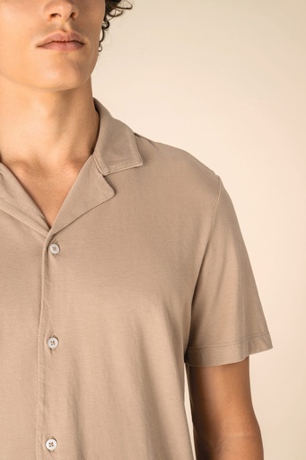 [SP522] Chemise écoresponsable à col bowling délavée en jersey manches courtes homme