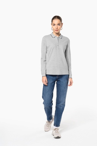 [K281] Polo maille piquée manches longues femme
