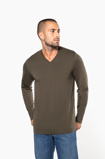 [K358] T-shirt col V manches longues homme