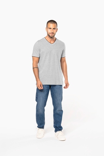 [K374] T-shirt maille piquée col V homme