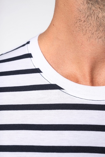[K378] T-shirt rayé marin avec poche manches courtes homme