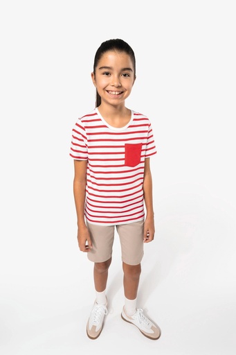 [K379] T-shirt rayé marin avec poche manches courtes enfant