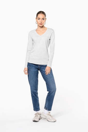 [K382] T-shirt col V manches longues femme